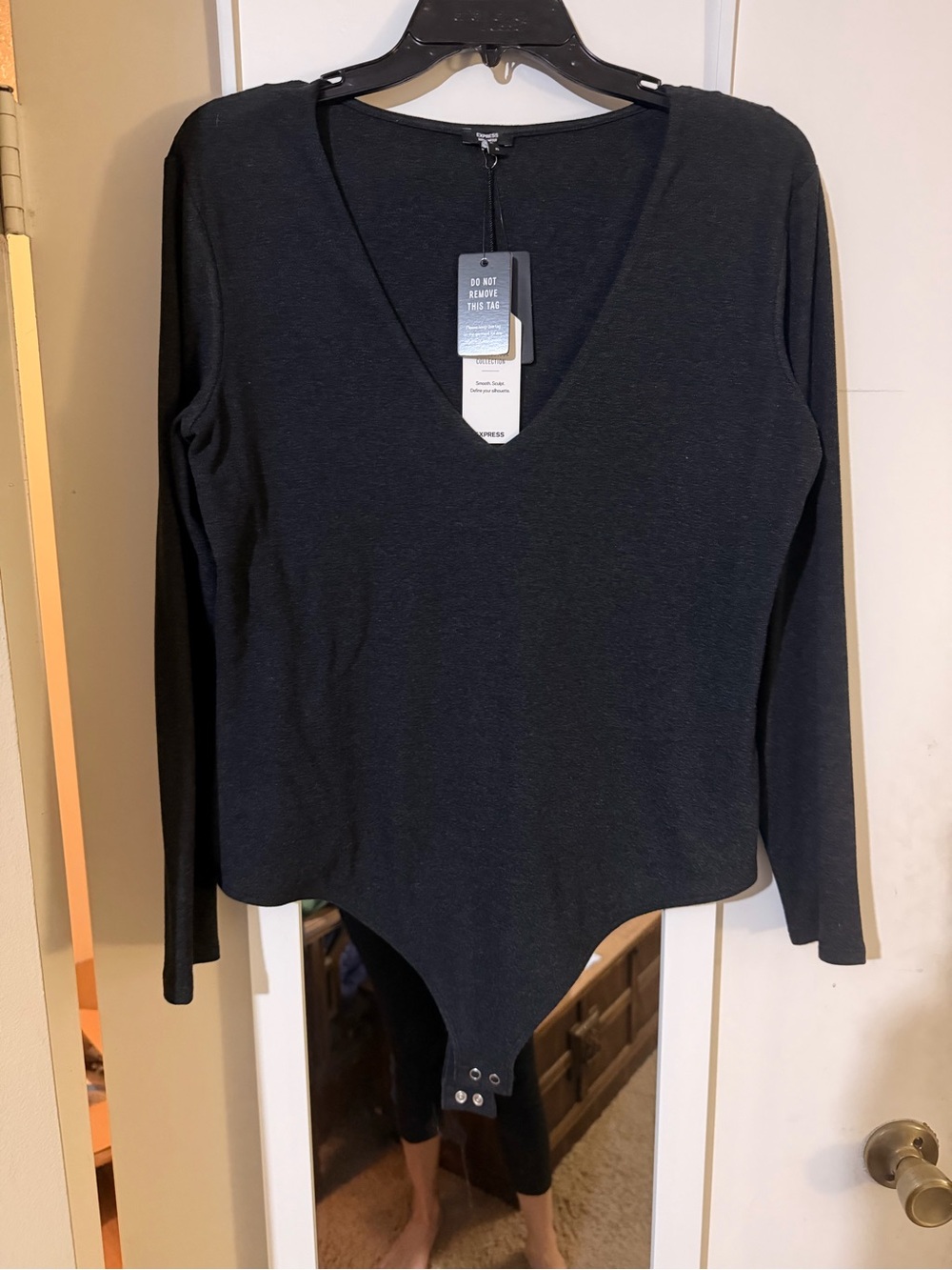 Express Black V-Neck Long Sleeve Snap-Front Bodysuit